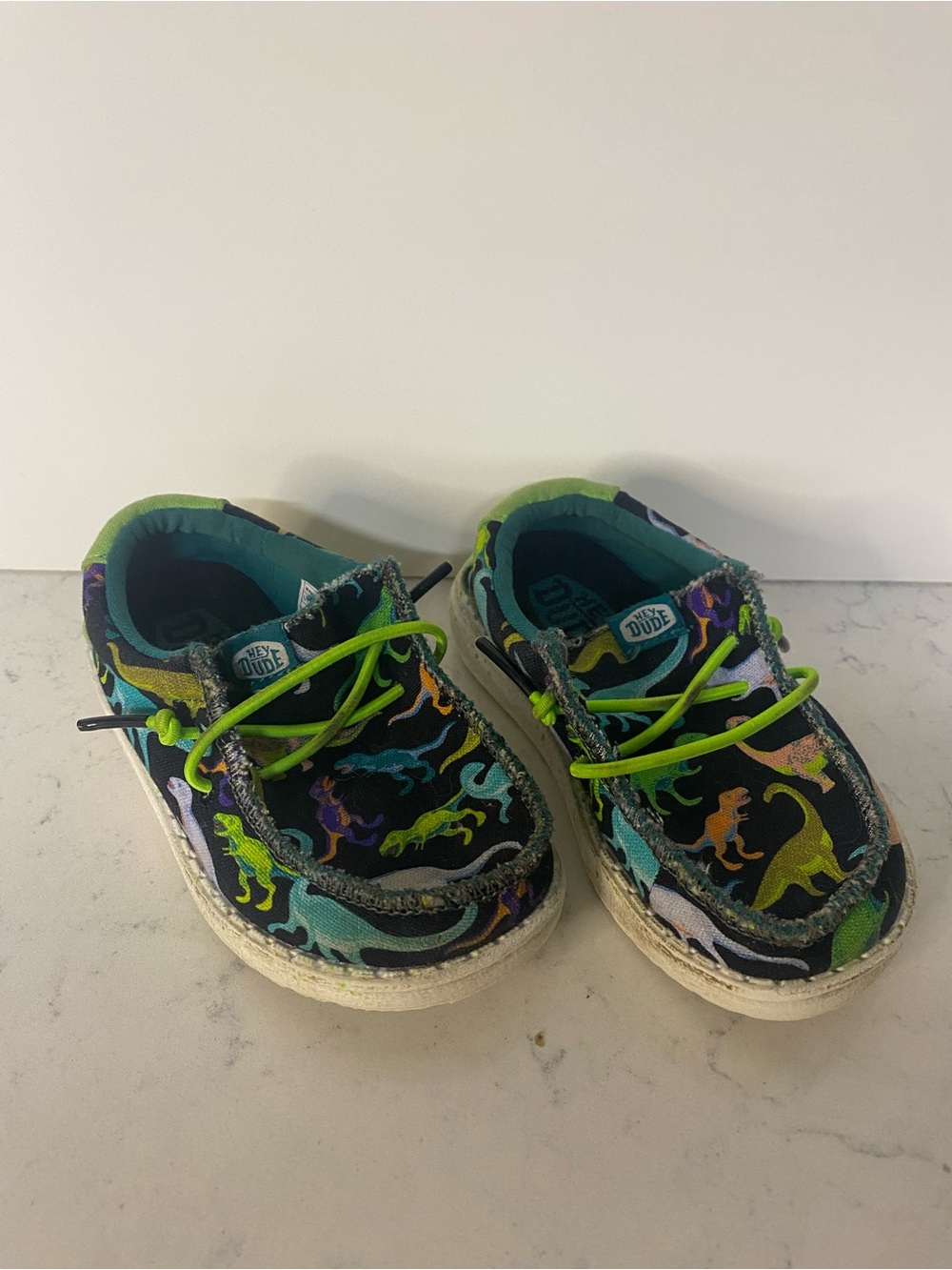 Hey Dude Kids Slip-On Sneakers with Colorful Dinosaur Print - Black/Green